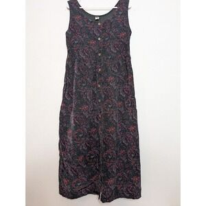LL Bean Corduroy Cottagecore Button Up Dress Size‎ 6 Boho Floral Academia Purple